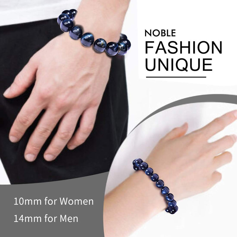 [Australia] - ERICNVOC 10 mm Beads Natural Gemstone Bracelet | Red Tiger Eyes Bracelet | Healing Crystal Elastic Yoga Handmade Jewelry for Women & Girls Gifts Blue 10.0 Millimeters 