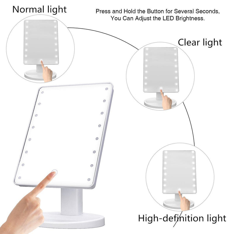 [Australia] - Lighted Vanity Makeup Mirror with 16 Led Lights 180 Degree Free Rotation Touch Screen Adjusted Brightness Battery USB Dual Supply Bathroom Beauty Mirror (White) White 