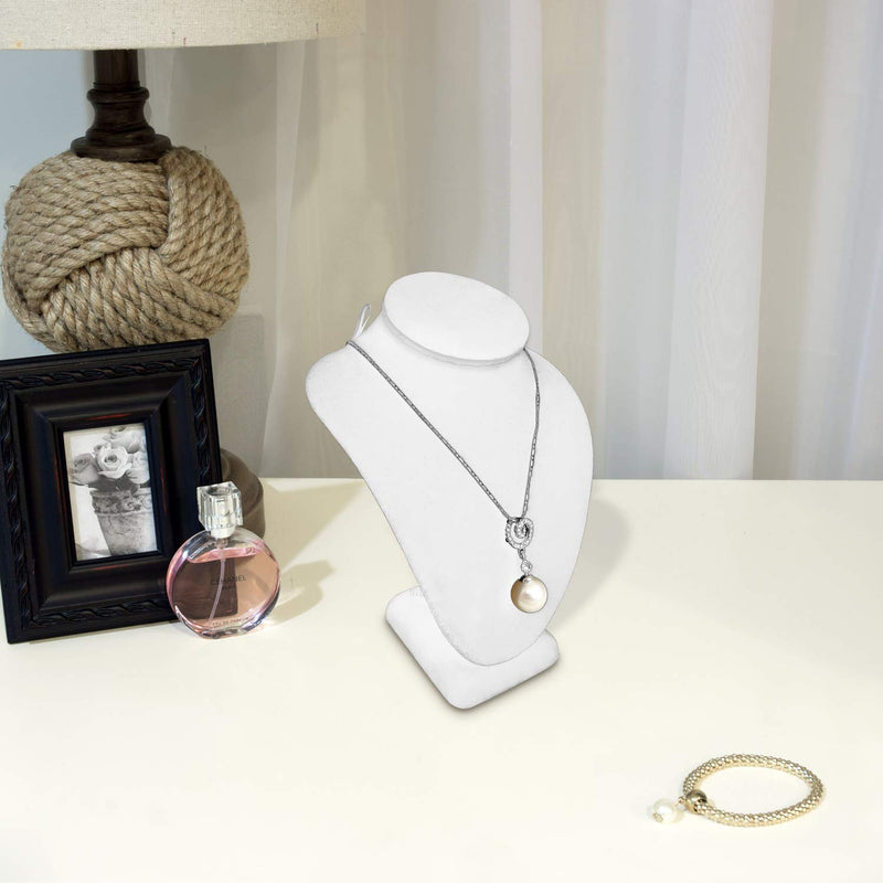 [Australia] - MOOCA 2 Pcs Set Small Necklace Chain Jewelry Bust Display Holder Stand, leatherette Necklaces Display Necklace Mannequin, Necklace Bust, Jewelry Bust Stand 6 1/4"H, White Leatherette White Faux Leather 