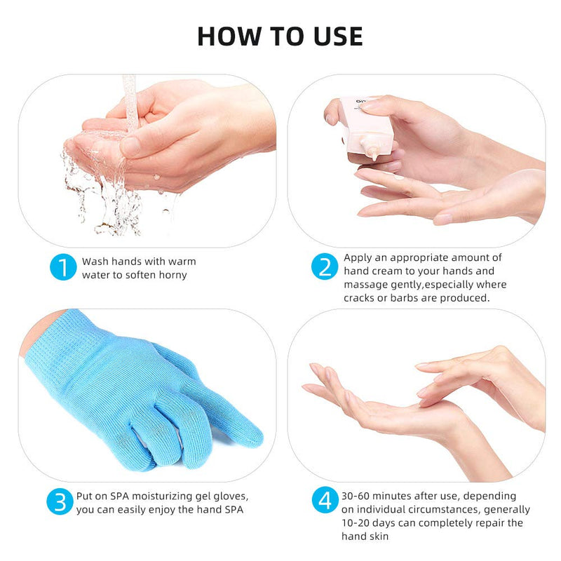 [Australia] - Moisturizing Gloves, Soft Gel Spa Glovers for Repairing and Softening Dry Cracked Hand Skins (Blue) Blue 