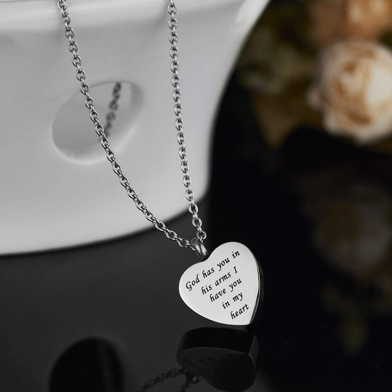 [Australia] - Heart Cremation Urn Ashes Necklace, God has you in his arms I have you in my heart,Stainless steel memorial pendant Waterproof memorial pendant 