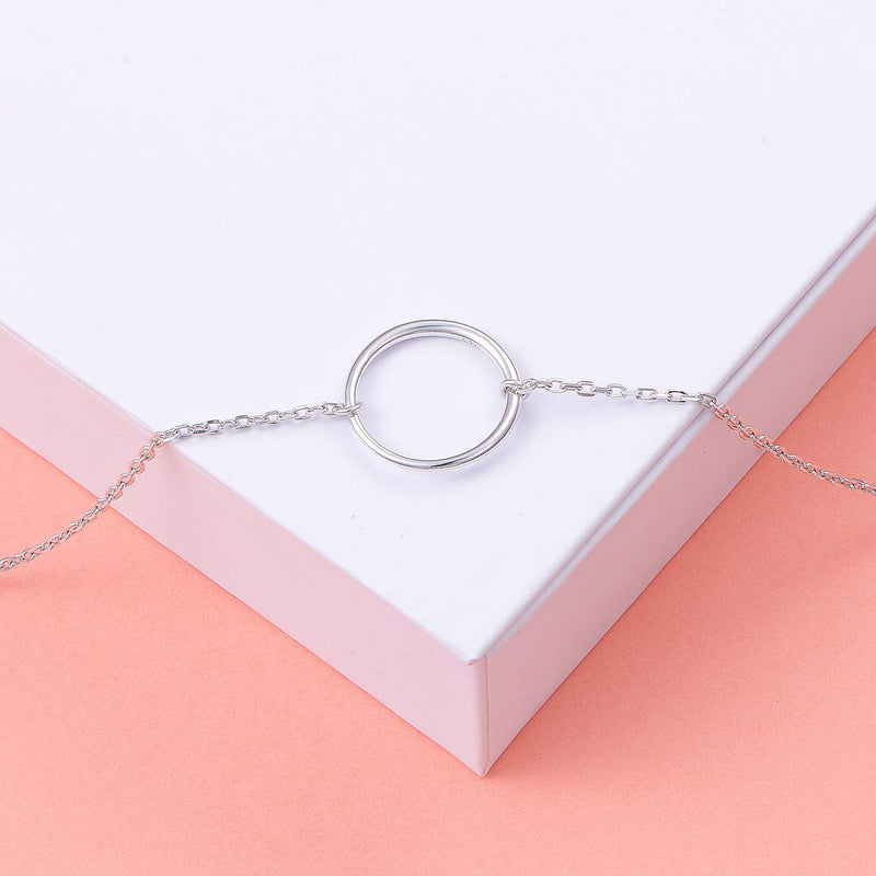 [Australia] - S925 Sterling Silver Dainty Simple Choker Necklace,Rolo Chain,Adjustable 13 inches to 16 inches 01_Circle choker 