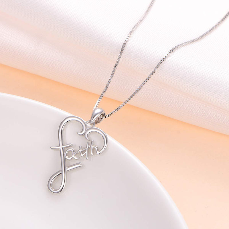 [Australia] - S925 Sterling Silver Word Calligraphy Jewelry Faith Inspirational Message Charm Love Heart Pendant Necklace For Women Girls Men Boys,18 inches 