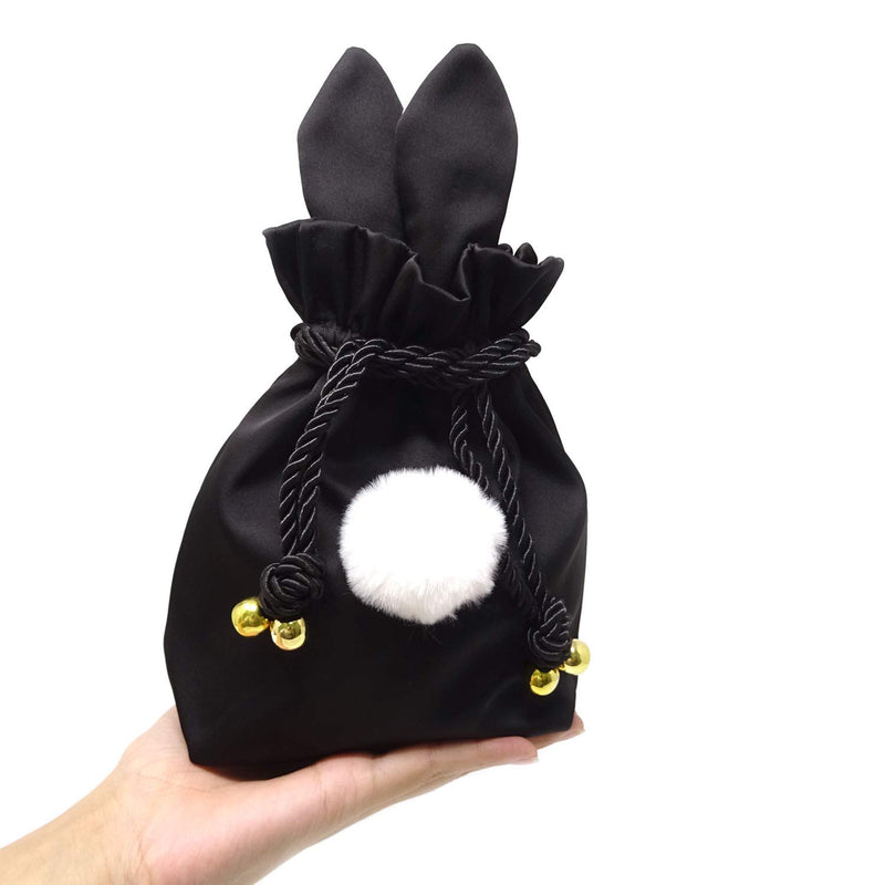 [Australia] - Honbay Drawstring Silk Bag Cosmetic Pouch Jewelry Bag Gift Wrapping Bag with Cute Rabbit Ear (Black) Black 