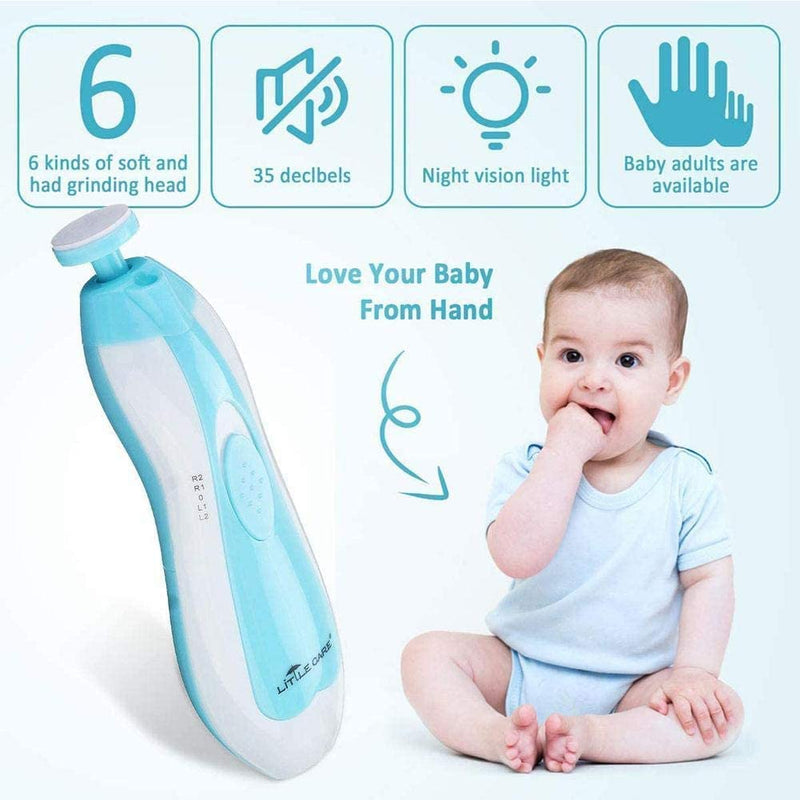 [Australia] - Electric Nail File Drill for Baby No Sharp Claws Hurt, 6 in 1 Safety Cutter Trimmer Clipper for Toes and Fingers (Blue) 