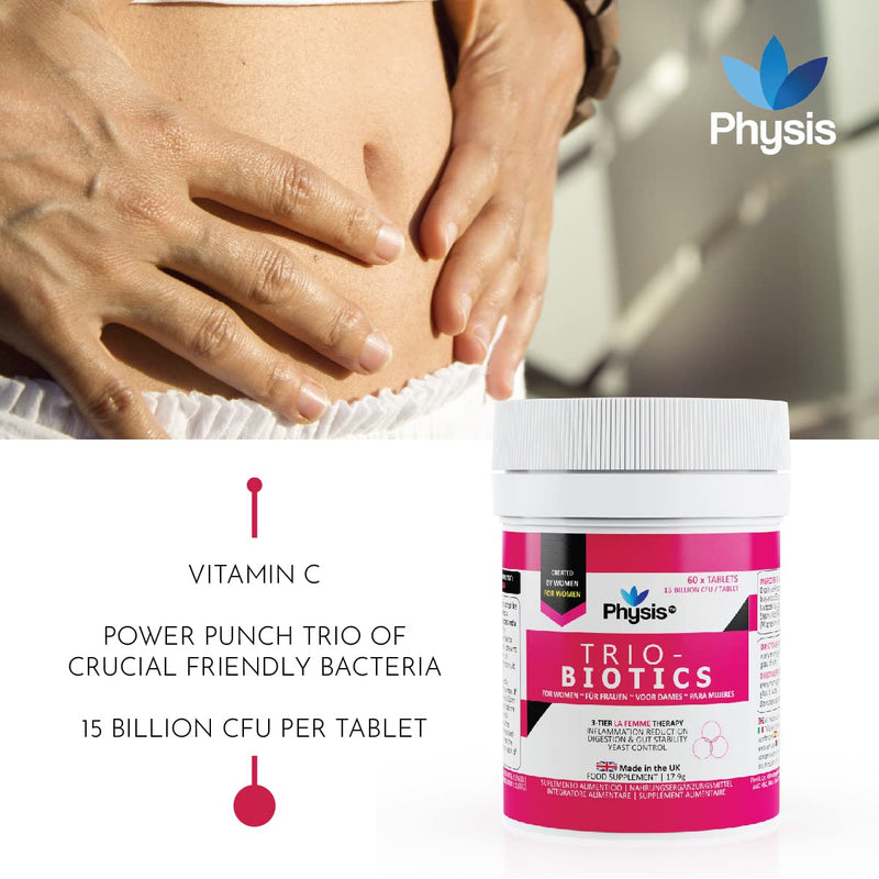 [Australia] - PHYSIS Oral Probiotics for Women | 60 Tablets | Thrush, Cystitis, UTI & Bacterial Vaginosis Treatment | Probiotics for Women Gut Health | 3in1 Healthy Gut Flora, Reduces Bloating & Yeast Control 60 Count (Pack of 1) 