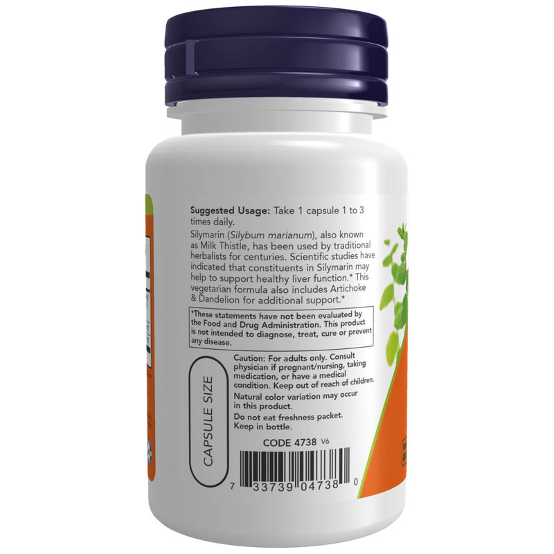 [Australia] - NOW Supplements, Silymarin Milk Thistle Extract 300 mg with Artichoke and Dandelion, Double Strength, Supports Liver Function*, 50 Veg Capsules 