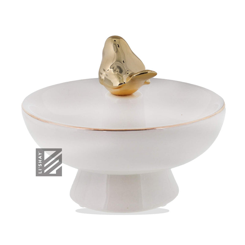 [Australia] - Ceramic Birdbath Ring Holder with Gold Bird 