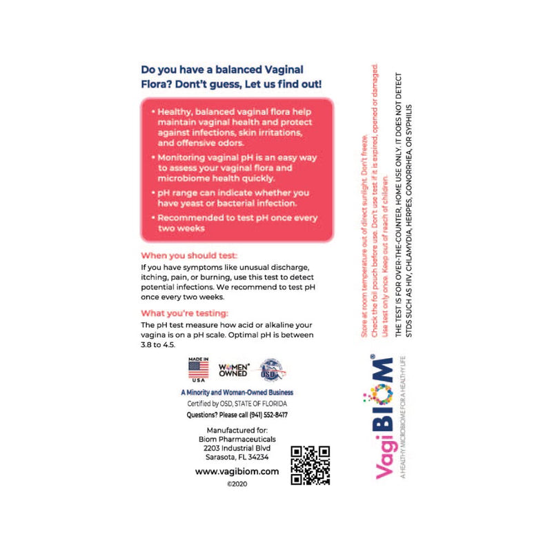 [Australia] - VagiBiom Vaginal pH Tester: Balanced and Healthy Vaginal microbiome ensures Optimum pH. Do You Have Intimate Issues, Don't Guess use pH Test kit (2 Tests) 