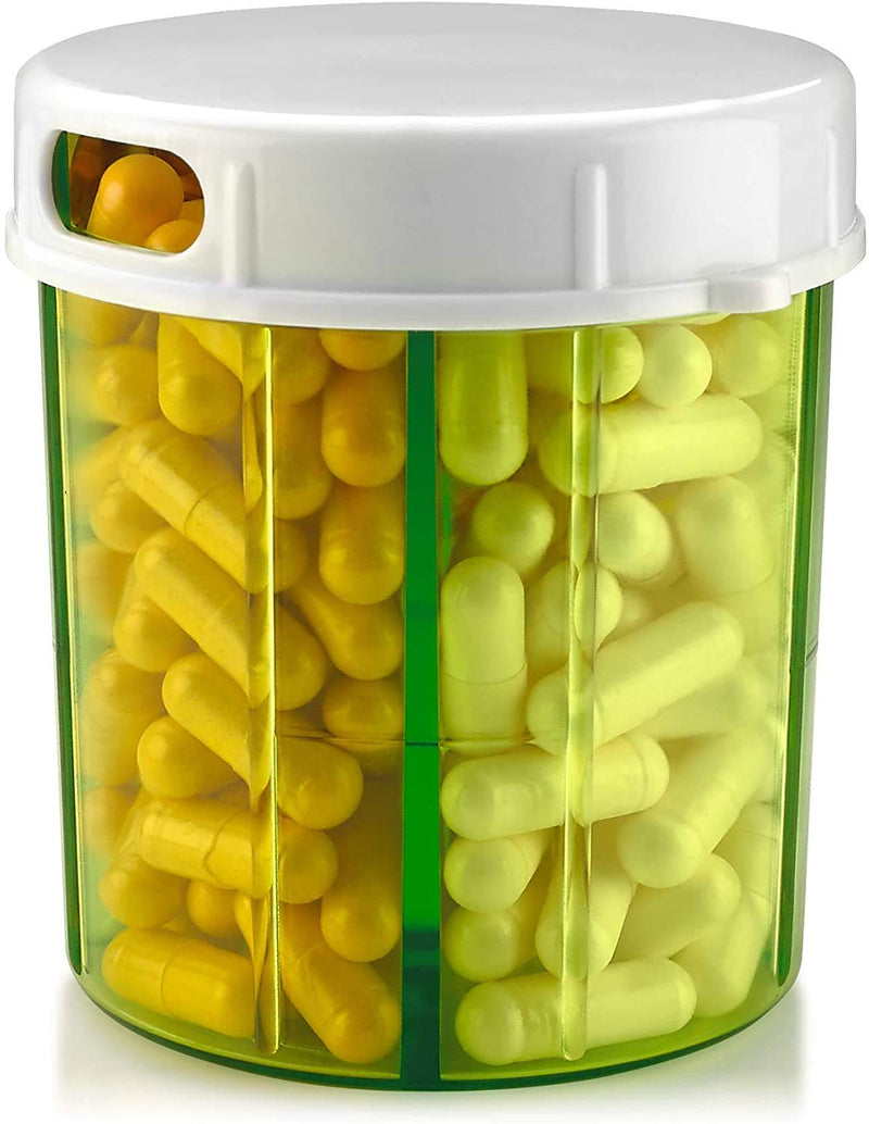 [Australia] - Round Pill Organizer Dispenser - Pack of 2 - Pill Boxes with 4 Compartments for Medication, Vitamins & Supplements Bottle Daily Pill Case Reminder Box 