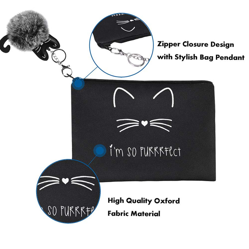[Australia] - Choeeu Travel Makeup Bag Cute Cat Cosmetic Bag Portable Toiletry Wash Bag Makeup Brush Small Pouch with Pendant Storage Bag Organizer Pencil Case Travel Accessories Gifts for Women Teenager Girls 