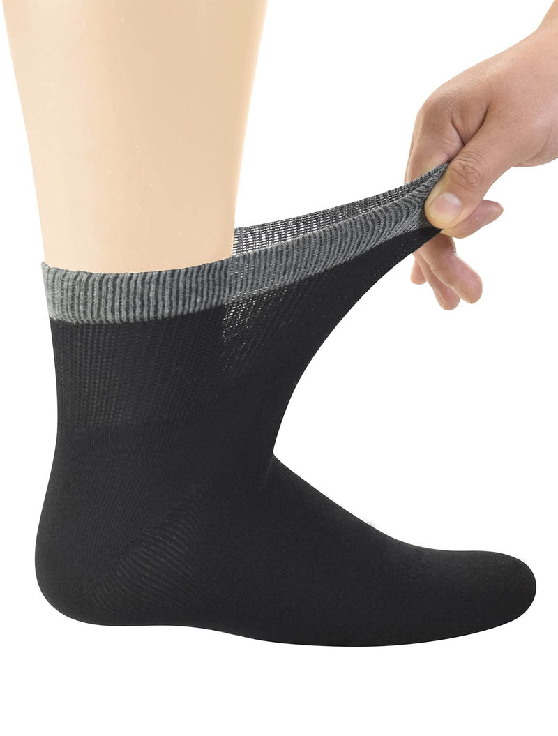 [Australia] - Yomandamor Men's Bamboo Diabetic Ankle Socks with Seamless Toe and Non-Binding Top,6 Pairs L Size(10-13) Large (6 Pair) 6 Pairs Black With Grep Top 