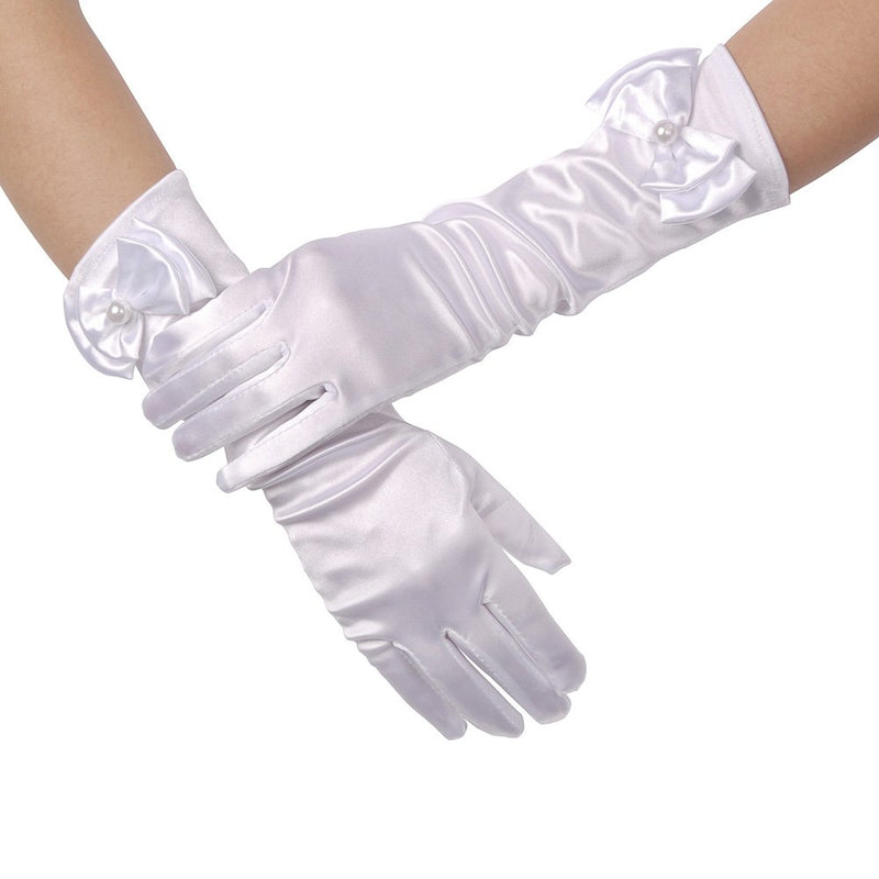 [Australia] - Lusiyu Girl Solid Color Long Elbow Length Formal Pageant Glove White 