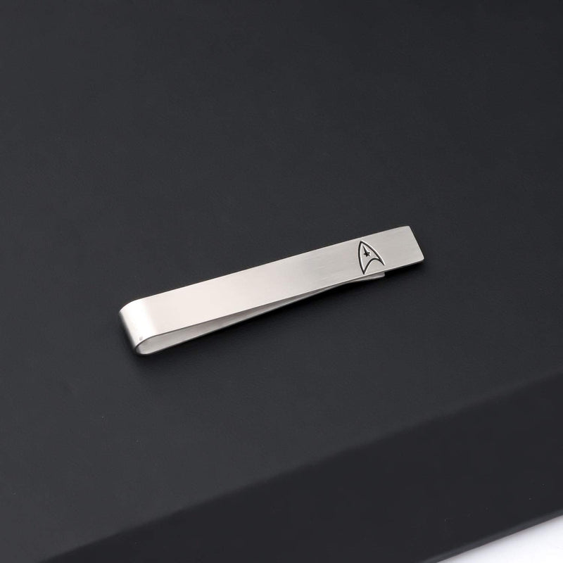 [Australia] - BEKECH Star Trek Gifts for Men Star Trek Symbol Engraved Tie Clip Gift for Star Trek Lovers Movie Inspired Jewelry Gift for Trekkie Men Geek Gift for Him silver 