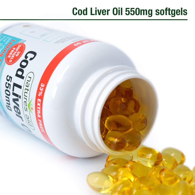 [Australia] - Natures Aid Cod Liver Oil 550 mg 120 Softgel Capsules (Providing 120 mg Omega-3, with Vitamins A and D, For The Normal Function of the Immune System, Purity Guaranteed, Made in the UK) 