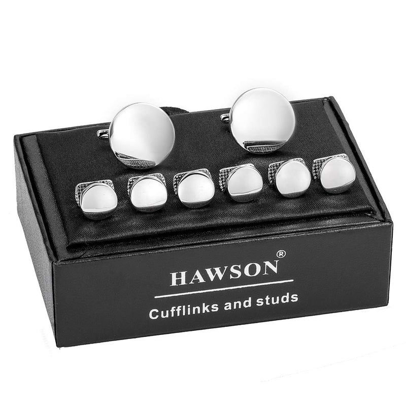 [Australia] - HAWSON Cufflinks and Tuxedo Shirt Studs Set for Men, Black Imitation Pearl Cufflinks for Men and Women Oval Silver 