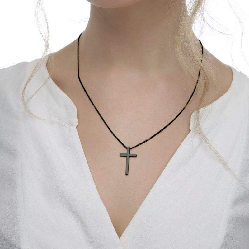 [Australia] - IEFSHINY Cross Necklace for Men, Stainless Steel Cross Pendant Necklaces for Men Pendant Chain 16-30 Inches Chain Gold Silver Black Cross Necklace 16.0 Inches Black-cross pedant 0.7"*1.18" 