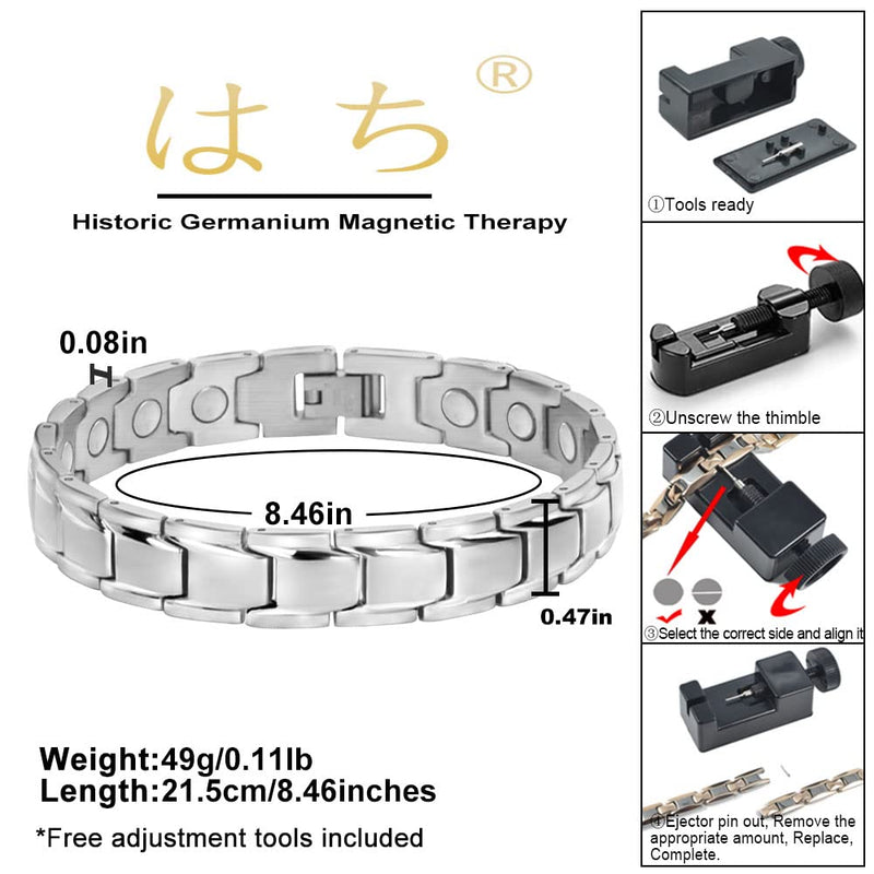 [Australia] - はち Magnetic Lymph Detox Bracelet Men Power Magnets Energy Stainless Steel Gents Bracelet for Couples with Adjustment Tool and Gift Box (Men, Silver) 