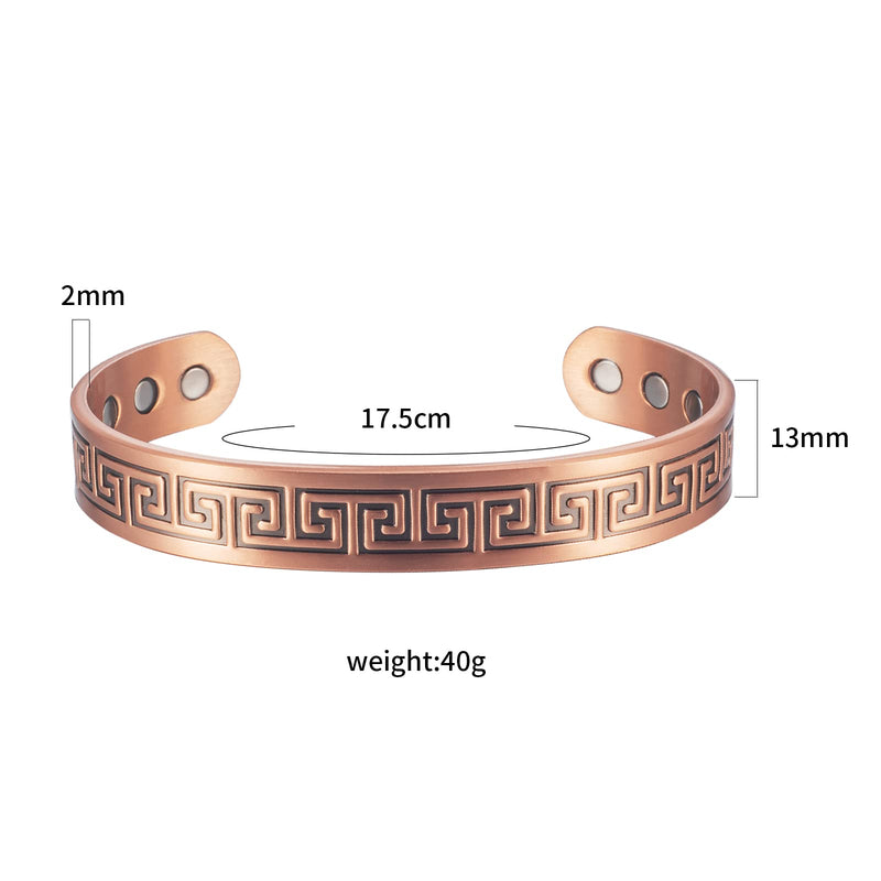 [Australia] - EnerMagiX Copper Bracelets for Men Women Copper Magnetic Bracelet Retro Square Pattern Magnetic Bracelet with 8 Magnets Cuff Bangle 