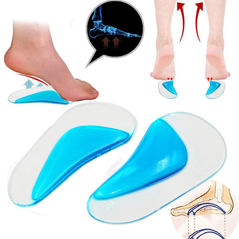 [Australia] - 2 Pairs Gel Arch Support Insoles, Silicone Orthopedic Flat Feet Orthotic Arch Support Insoles Plantar Fasciitis Shoe Arch Support Gel High Heel Inserts Cushion Pads for Women Men (Blue) 2 Pairs 