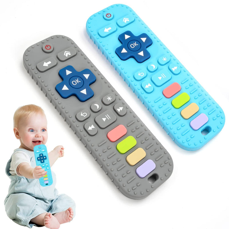 [Australia] - Baby Teething Toys, 2Pack Teething Toys for Babies 6-12 Months 0-6 Months, Baby Toys 6 to 12 Months, Remote Control Teething Toys, Newborn Baby Teether, Infant Toys for Baby Boy Girl Toys (Gray+Blue) Gray + Blue 