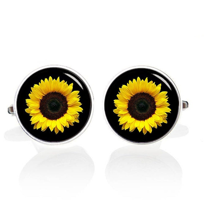 [Australia] - Kooer Sunflower Cuff Links Personalized Sun Flower Wedding Jewerly Gift for Men Cufflinks 