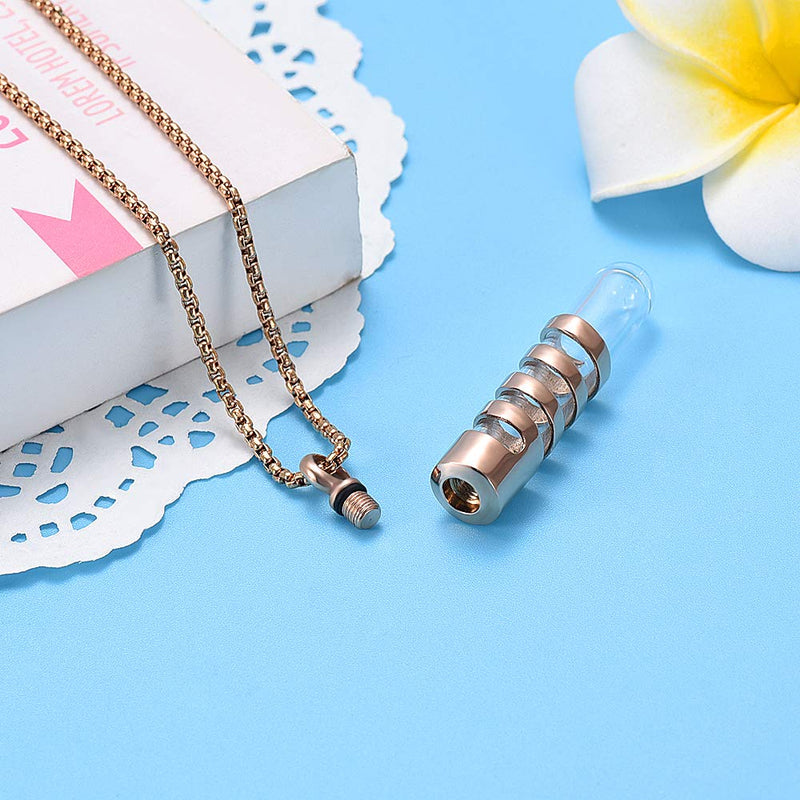 [Australia] - Clear Glass Tube Cremation Urn Jewelry Ashes Holder Necklace Keepsake Memorial Pendant Including Box/Fill Kits Rose gold 