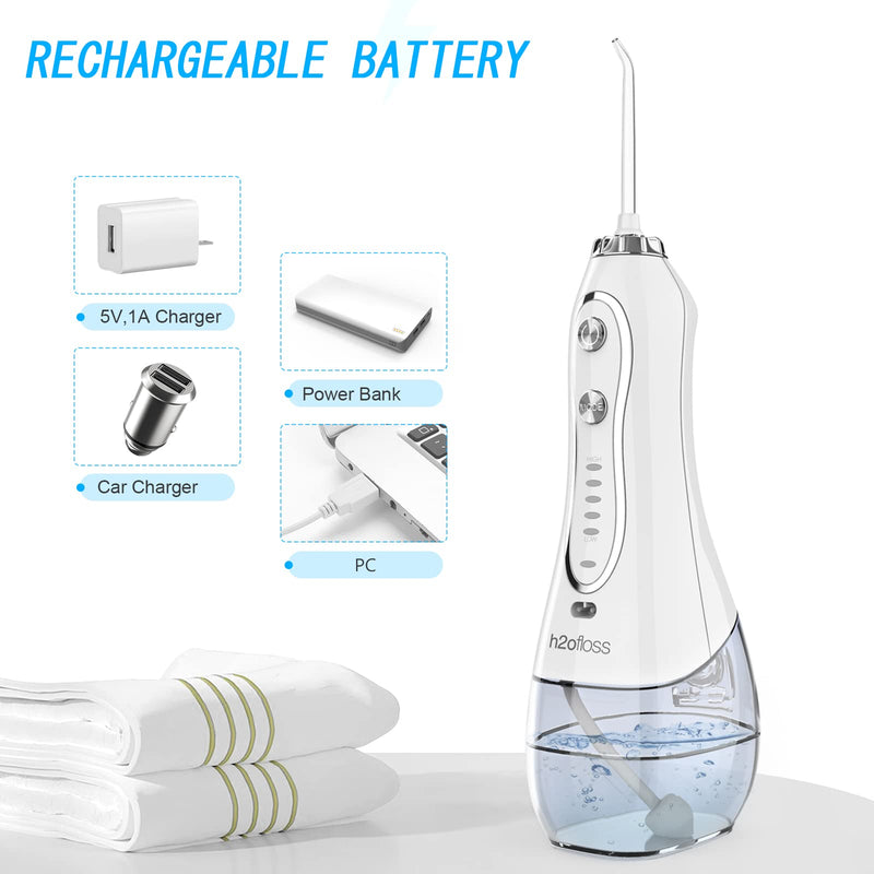 [Australia] - H2ofloss Water Flosser Professional Cordless Dental Oral Irrigator - Portable and Rechargeable IPX7 Waterproof Water Flossing for Teeth Cleaning,300ml Reservoir Home and Travel (HF-6) 