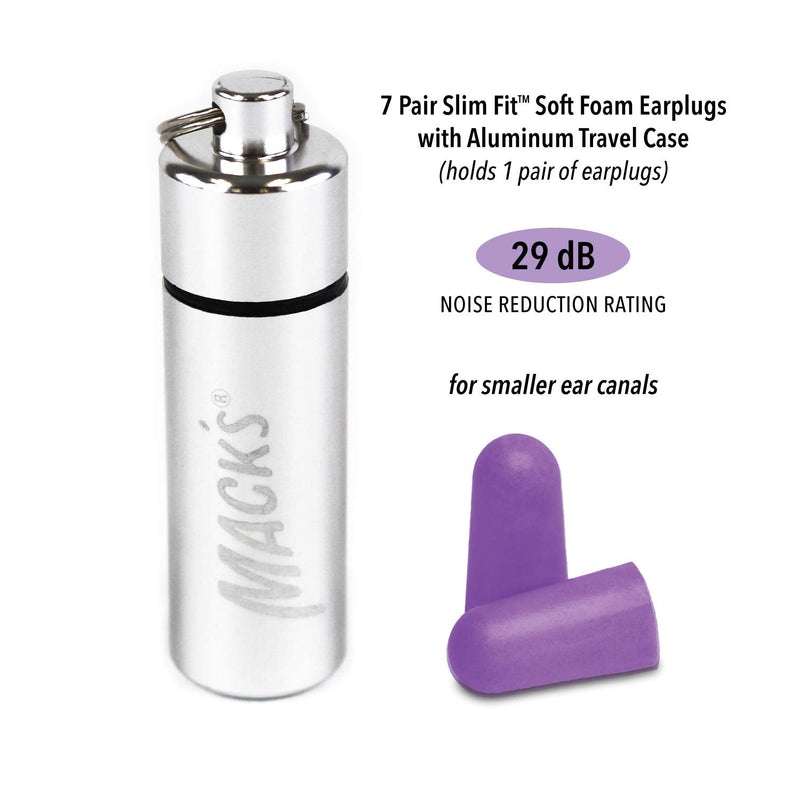 [Australia] - Mack’s Slim Fit Soft Foam Earplugs, 7 Pair with Travel Case – Small Ear Plugs for Sleeping, Snoring, Traveling, Concerts, Shooting Sports and Power Tools 