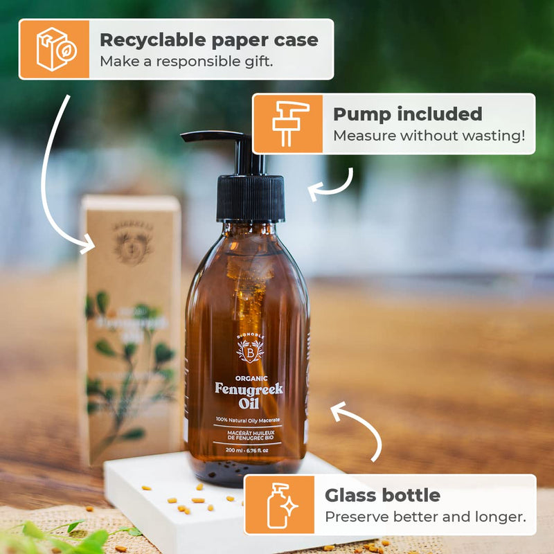 [Australia] - ORGANIC FENUGREEK OIL | Fenugreek Seed Oily Macerate made with Sunflower Oil | 100% Pure & Natural | Body, Chest, Buttocks, Hair, Nails | Vegan & Cruelty Free | Glass Bottle + Pump (200ml) 200ml 