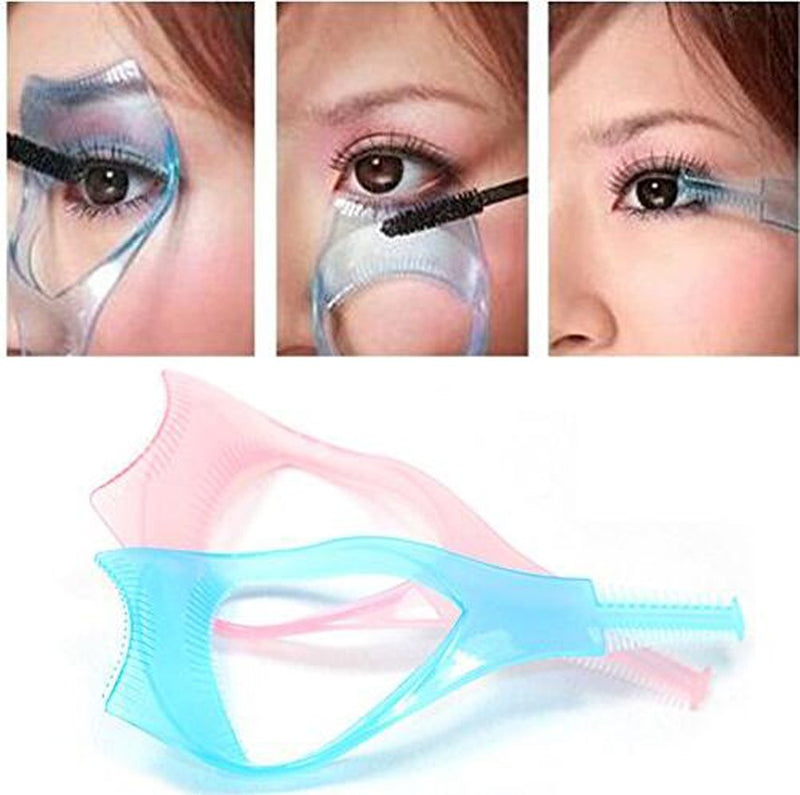 [Australia] - 2Pcs Pink Blue Plastic 3 in 1 Makeup Eyelash Tools Upper Lower Lash Mascara Protector Cover Applicator Eyelash Brush Cosmetic Tool Curler Guard with Eyelash Comb 