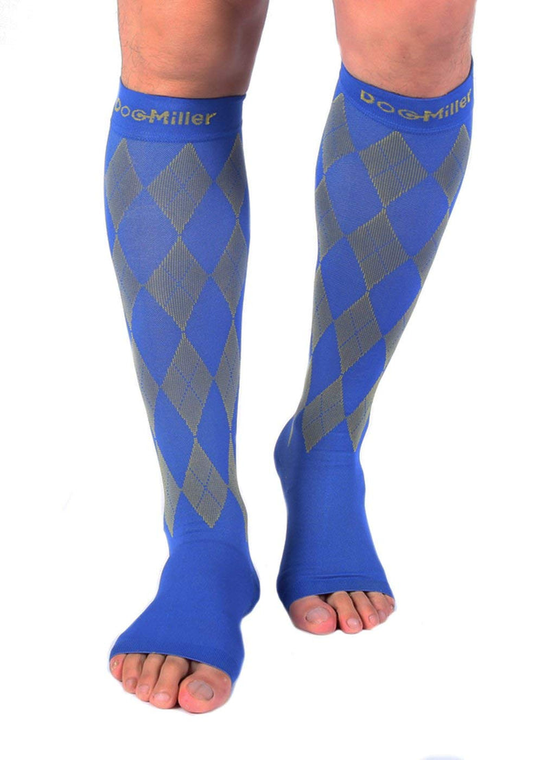 [Australia] - Doc Miller Open Toe Compression Socks Women 20-30mmHg, 1 Pair Toeless Socks for Women and Men - Argyle Design X-Large Yellow.blue Open Toe 