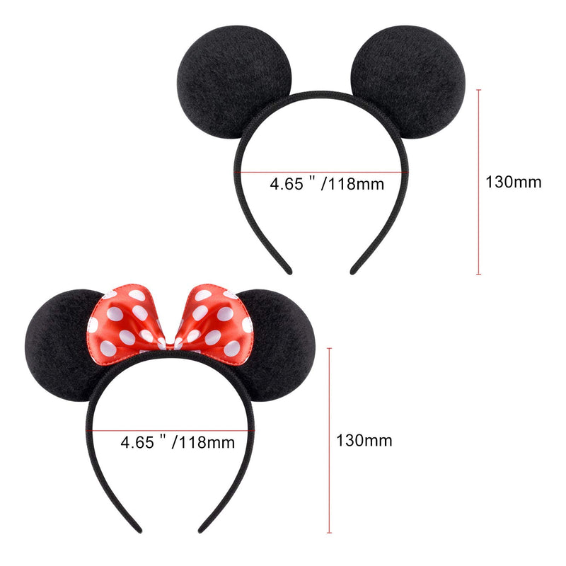 [Australia] - Picoway Mouse Ears Solid Black & Red Bow Headband Set of 20 