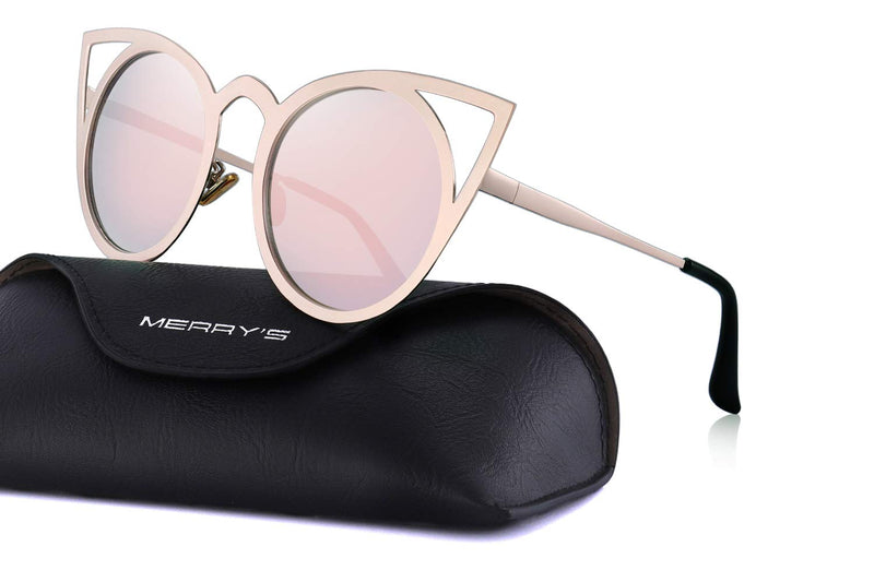 [Australia] - MERRY'S Cat Eye Sunglasses Round Metal Cut-Out Flash Mirror Lens Sun glasses S8064 Pink 50 Millimeters 