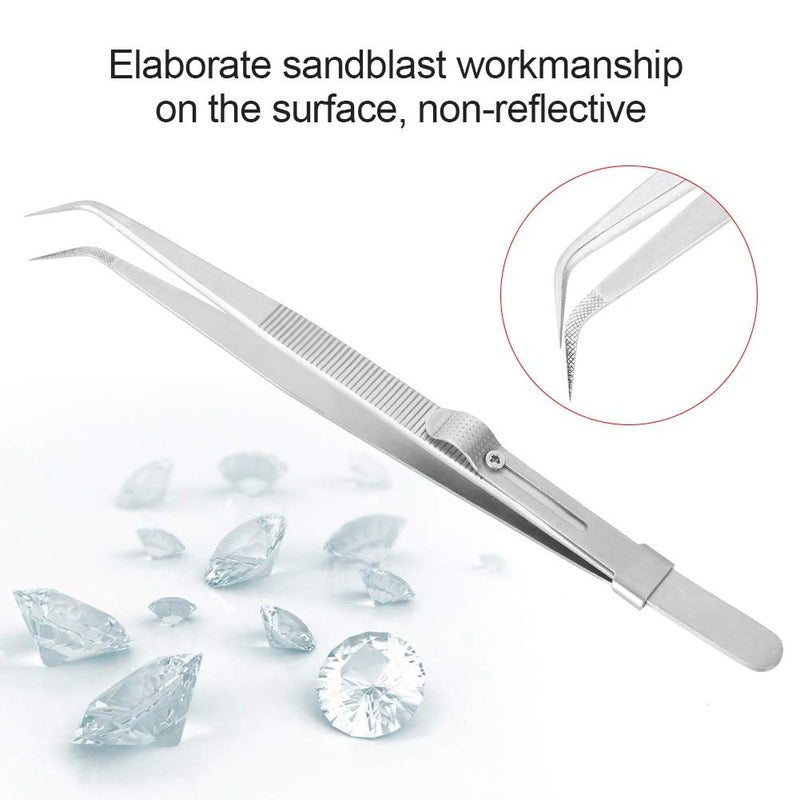 [Australia] - Adjustable Slide lock Antistatic Tweezers, Jewelry Making Tool Anti-slip Design Stainless Steel Tweezers With Lock For Jewelry Electronic Component Holding Repair Tools (Curved) Curved 