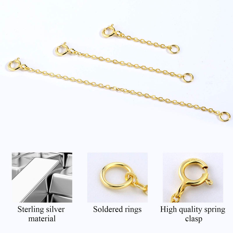 [Australia] - LANCHARMED 3 Pack 14K Gold Plated Sterling Silver Necklace Extenders-Extension for Bracelet Anklet-1 2 3 Inch Jewelry Extension (1 2 3 Inch)(Gold) Gold(1,2,3inch) 