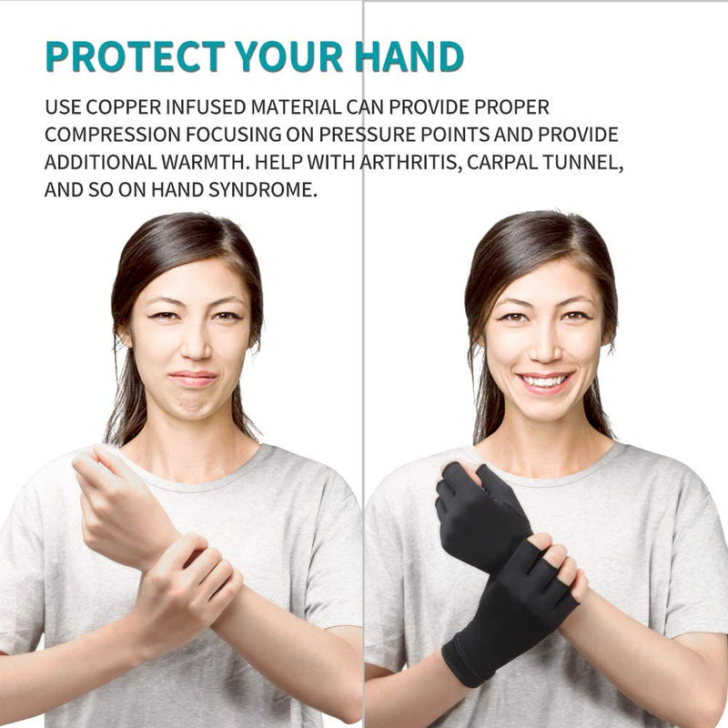 [Australia] - Ricbestlab Copper Compression Arthritis Gloves, Best Copper Infused Glove for Women and Men, Fingerless Compression Gloves, Pain Relief and Healing for Arthritis, Carpal Tunnel, 1 Pair, Black (Large) Large (1 Pair) 