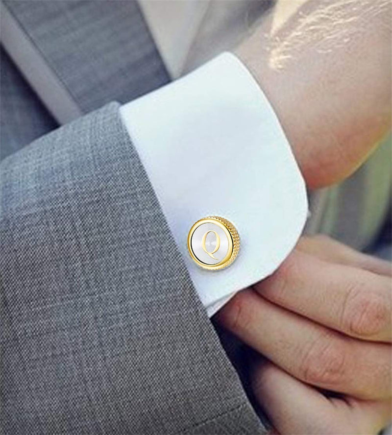 [Australia] - LOLIAS Mens Cufflinks Tie Bar Clip Set Alphabet Letter Cufflinks Formal Business Wedding Shirts A-Z Gift Box Letter"Q" 