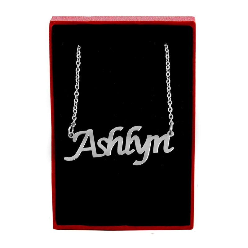 [Australia] - Ashlyn Name Necklace 18ct Silver Tone Personalized Dainty Necklace - Jewelry Gift Women, Girlfriend, Mother, Sister, Friend, Gift Bag & Box 