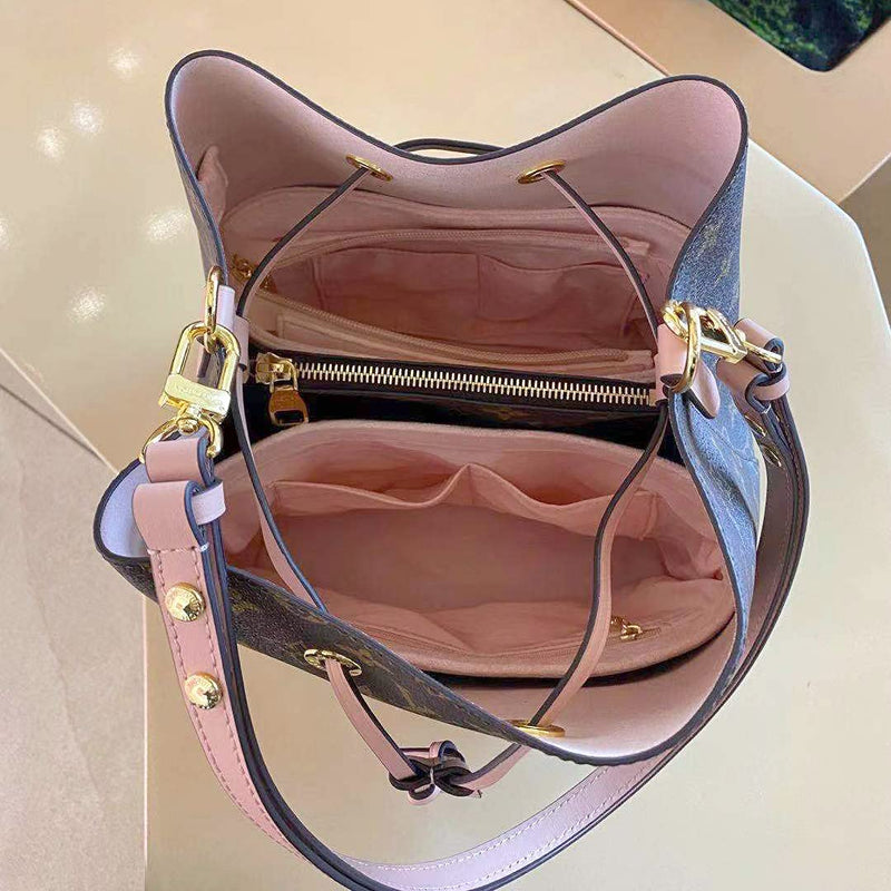 [Australia] - 2 Packs Neonoe Purse Organizer Handbag Insert for LV NEONOE MM Bucket Bag Organizer Soft Luxury Material Not Felt (Pink, Large) Pink 