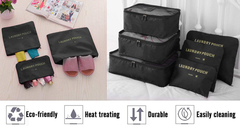 [Australia] - Vicloon Travel Organiser Packing Bags,6 PCS Travel Packing Cubes Set for Clothes Travel Luggage Organizers Storage Bags (Black) Black 