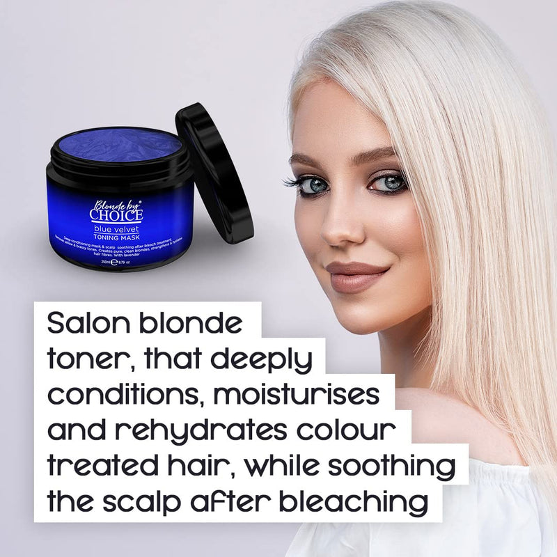 [Australia] - Blue Velvet Toning Mask, Hair Toner For Bleached Hair From Blonde By Choice, Deep Conditioning Hair Treatment With Scalp Relief For Bleach Damaged Hair & Tonal After Care For Blonde Hair Dye, 250ml 