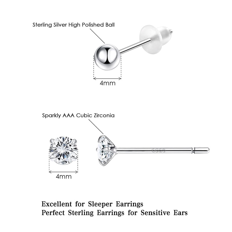 [Australia] - Sterling Silver Hoop Stud Earrings Sets for Women: Hypoallergenic Small Tiny Ball Stud CZ Dainty Endless Hoops Earrings Piecing Jewelry for Women Girl Sensitive Ears 