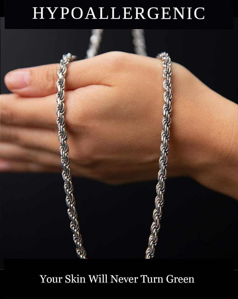 [Australia] - Authentic Solid Sterling Silver Rope Diamond-Cut Braided Twist Link .925 Rhodium Necklace Chains 1.5MM - 5.5MM, 16" - 30", Made In Italy, Men & Women, Next Level Jewelry 16.0 Inches 