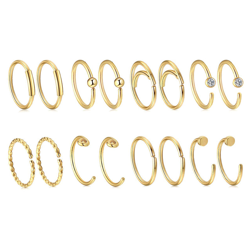 [Australia] - AllerPierce 20G Nose Rings Set 30-40Pcs Bone Screw L Shaped Nose Studs Hypoallergenic Tragus Cartilage Nose Ring Hoop Stainless Steel Nose Piercing Jewelry for Women Men Style 1 - Gold 