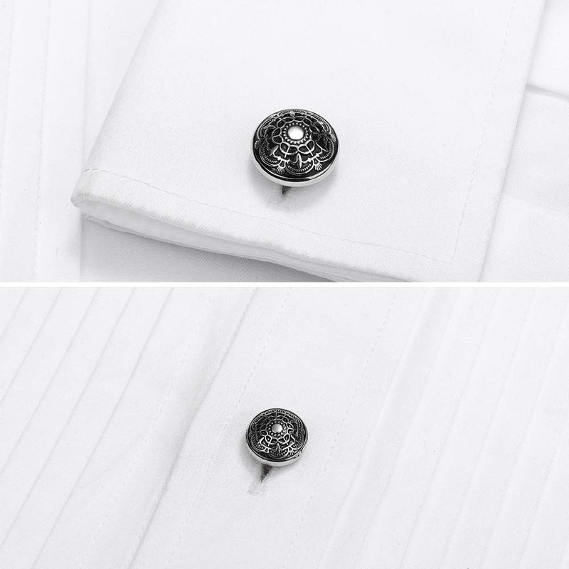 [Australia] - HAWSON Cufflinks and Tuxedo Shirt Studs Set for Men, Black Imitation Pearl Cufflinks for Men and Women Silver with Black 