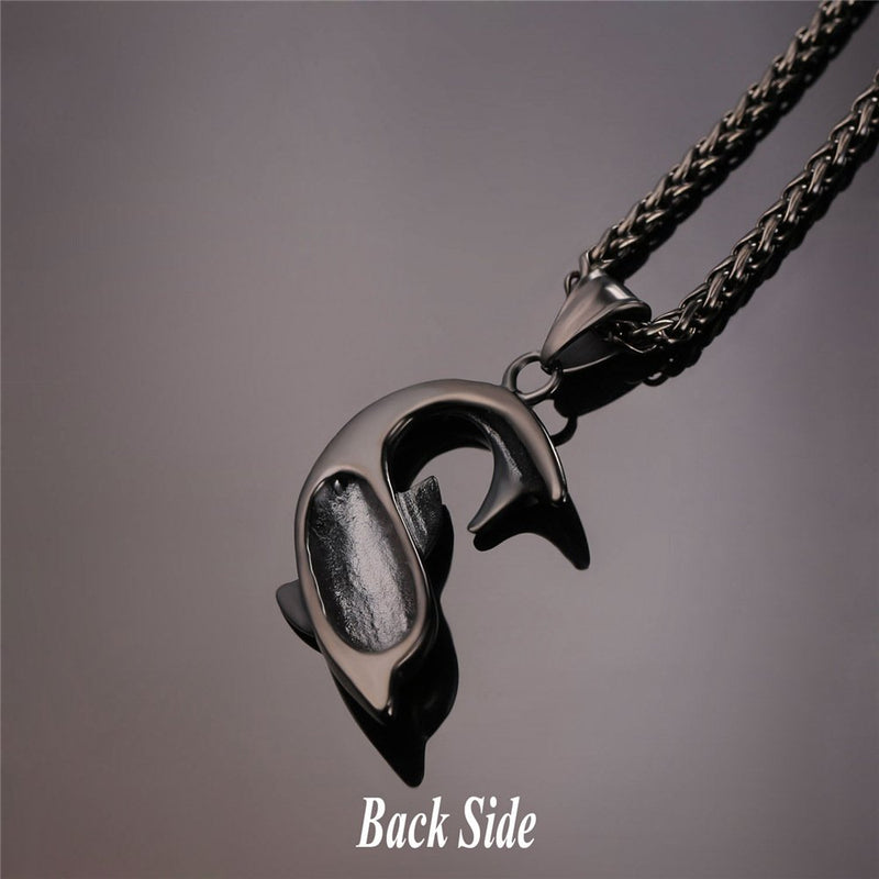 [Australia] - U7 Shark/Fish/Dolphin Pendant Animal Jewelry Men Boys Necklace with Stainless Steel/Gold/Black Gun Plated/925 Sterling Silver Chain 02.Dolphin Black Color 