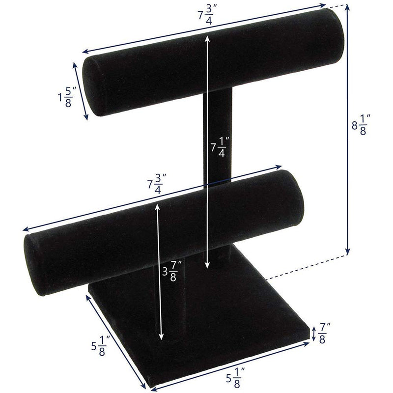 [Australia] - 2 Tier Black Velvet T-Bar Bracelet Watch Jewelry Stand Display (Black) 