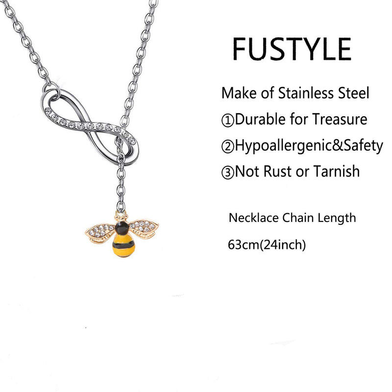 [Australia] - FUSTMW Crystal Bumblebee Pendant Necklace Infinity Love Charm Flying Honeybee Insect Jewelry Gifts (fts 3-8inch Wrist bee Bracelet) 25.5inches Y necklace 