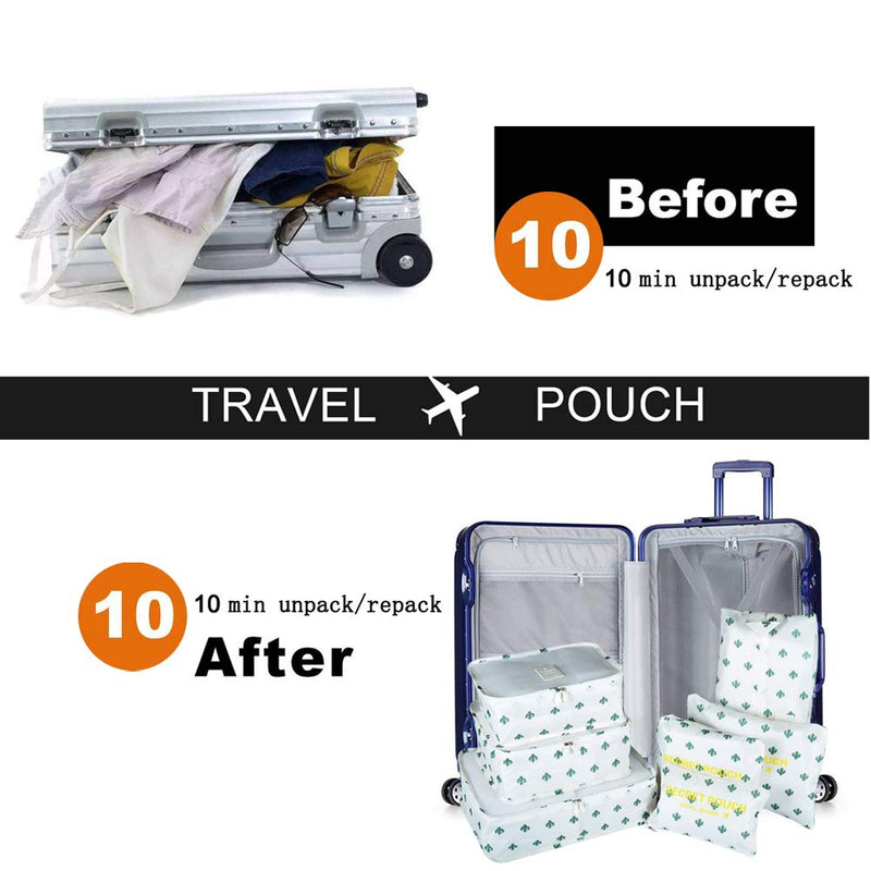 [Australia] - 7PCS Travel Packing Cubes for Suitcases, TOYESS Waterproof Nylon Luggage Organiser Storage Bags Value Set for Backpack, Cactus 7pcs-cactus 